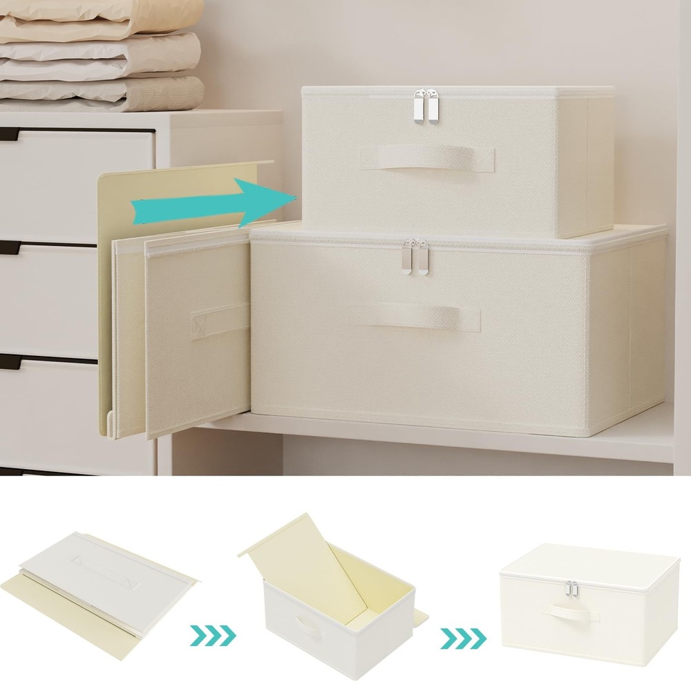 Storage Bins with Zipper, Cube Organizer Basket with Lid, Collapsible Stackab...