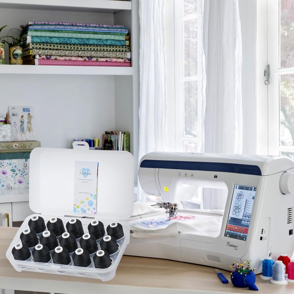 15 Spools Black 900 1000M 40WT Polyester Embroidery Machine Thread Set