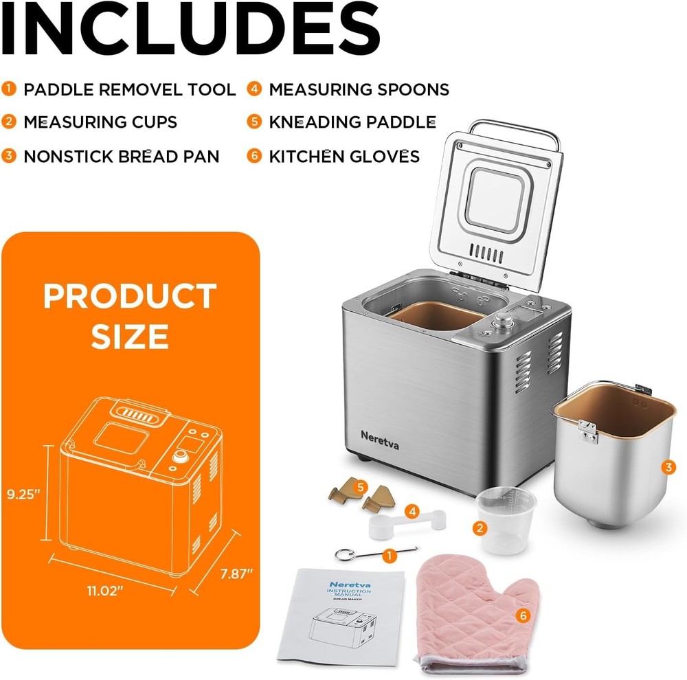 Bread Maker, 20-IN-1 2LB Bread Machine Dual Heater Bread Maker Machine Automatic