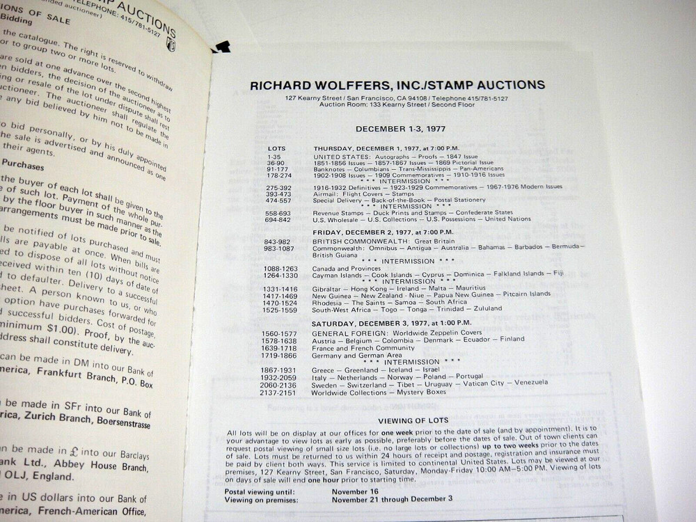 Wolffers Stamp Auction Catalog 1977 w Prices Realized Duck Stamp Prints Foreign