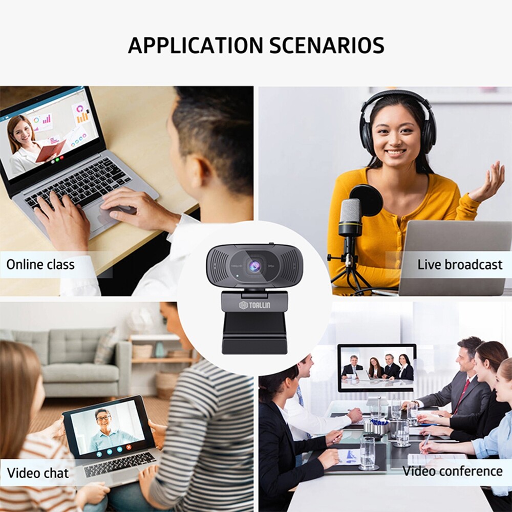 TOALLIN 1080P HD PC Webcam with Privacy cover Built-in dual Noise-canceling mic