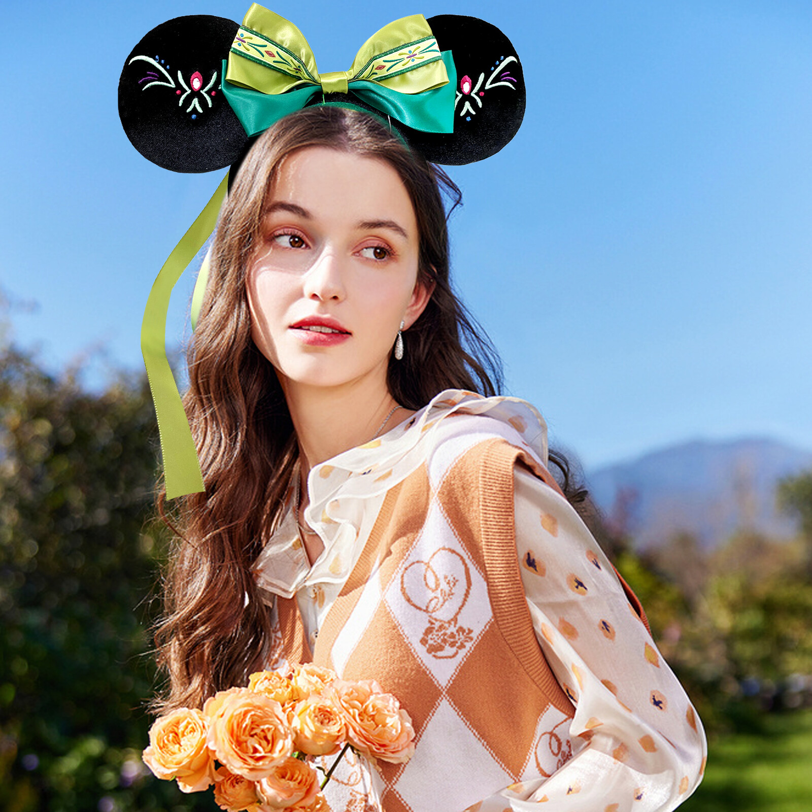 Disney- Parks Headband Frozen Anna Fantasy Springs Green Minnie Ears Disneyland