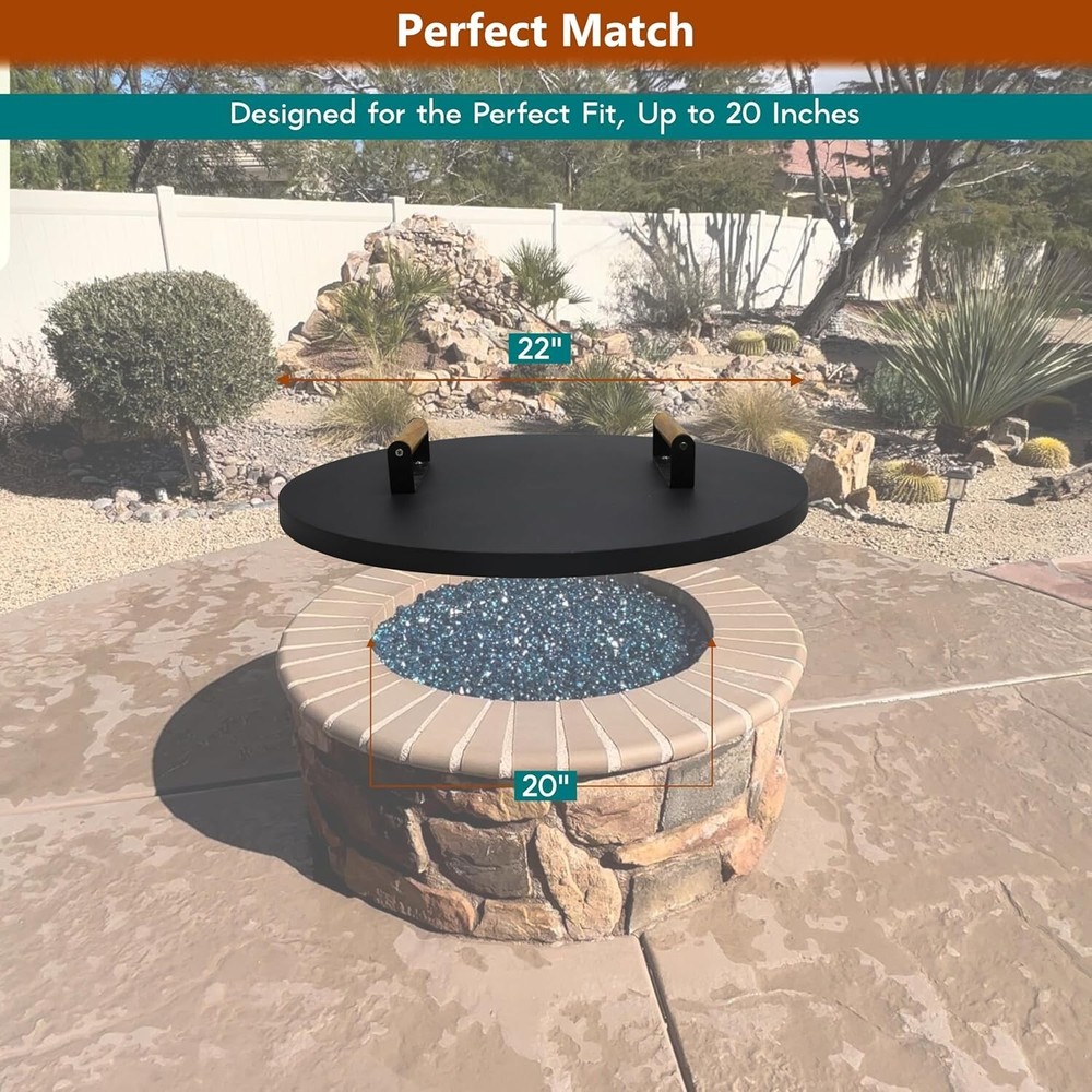 FEBTECH Outdoor Firepit Cover Round 22" - Carbon Steel Solid Fire Pit Lid