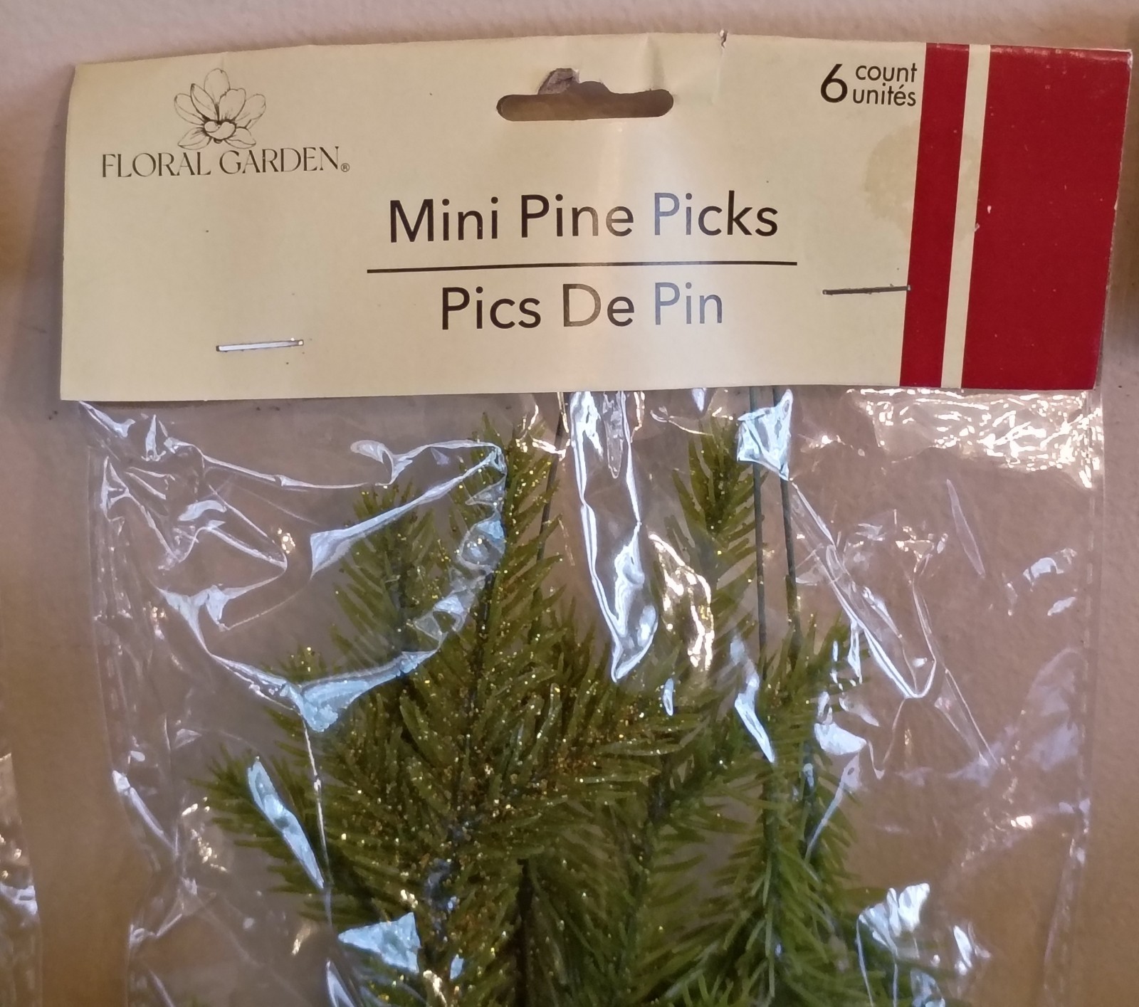 18 Pcs Mini Pine Picks, 9.5", Green Flocked & Glittery, Lot of 3 Packs Christmas