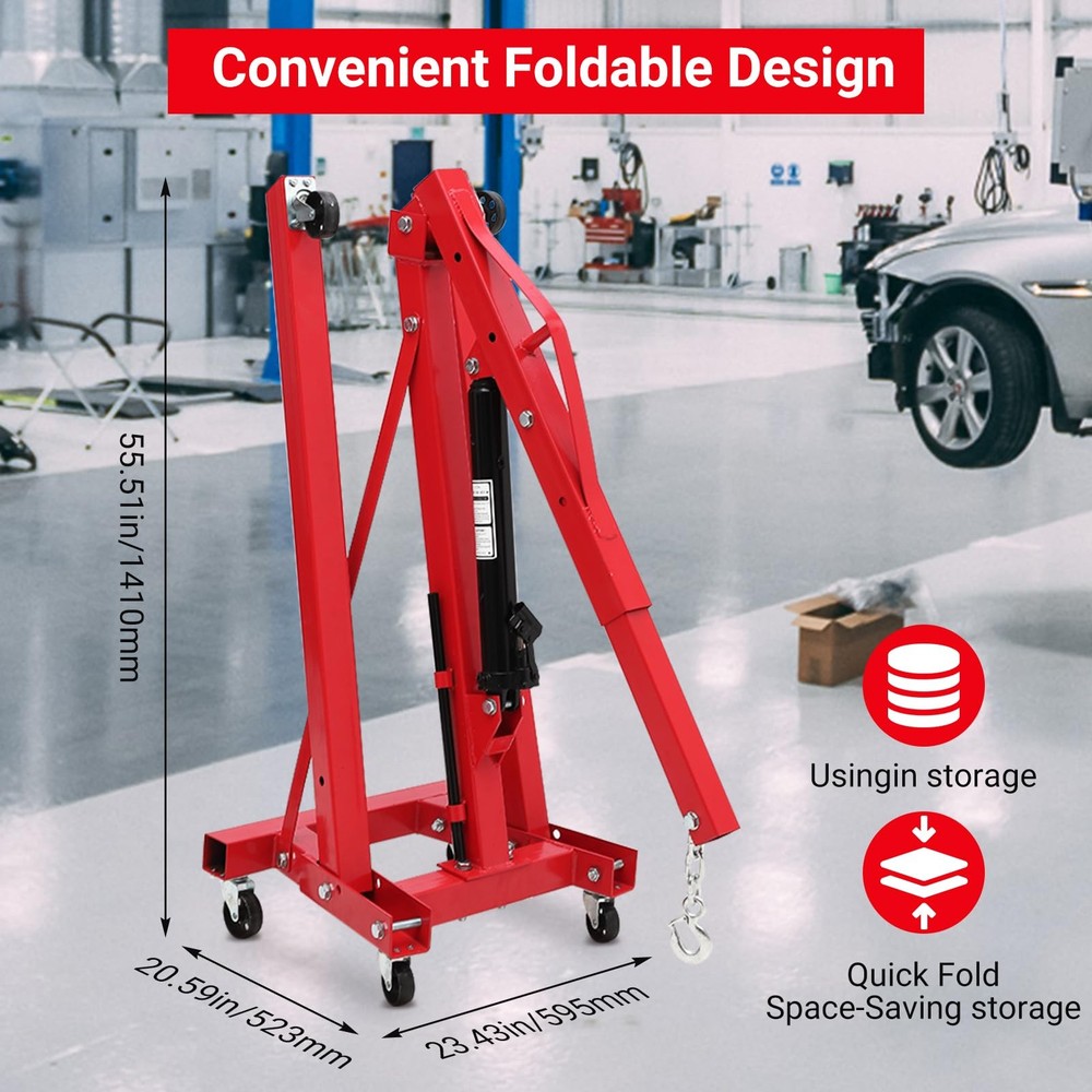 ⭐Hydraulic Engine Stand 2 Ton,Engine Hoist Cherry Picker Folding w/ Lever Wheels