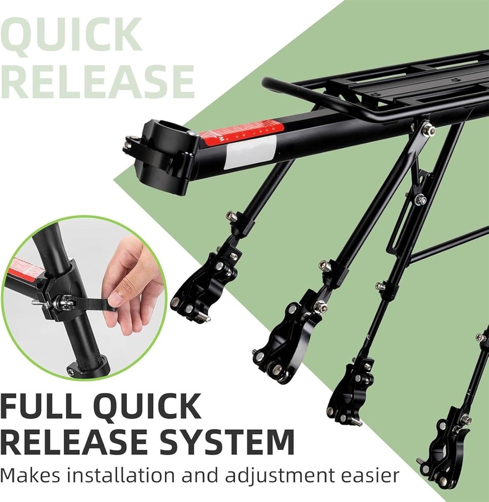 Rear Bike Rack Bicycle Cargo Rack Quick Release Adjustable, Quick Release Mou...
