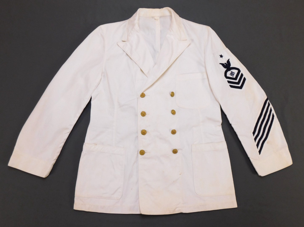 US Navy White Dress Jacket 41 Double Breasted 8-Button Summer WWII-50's Uniform