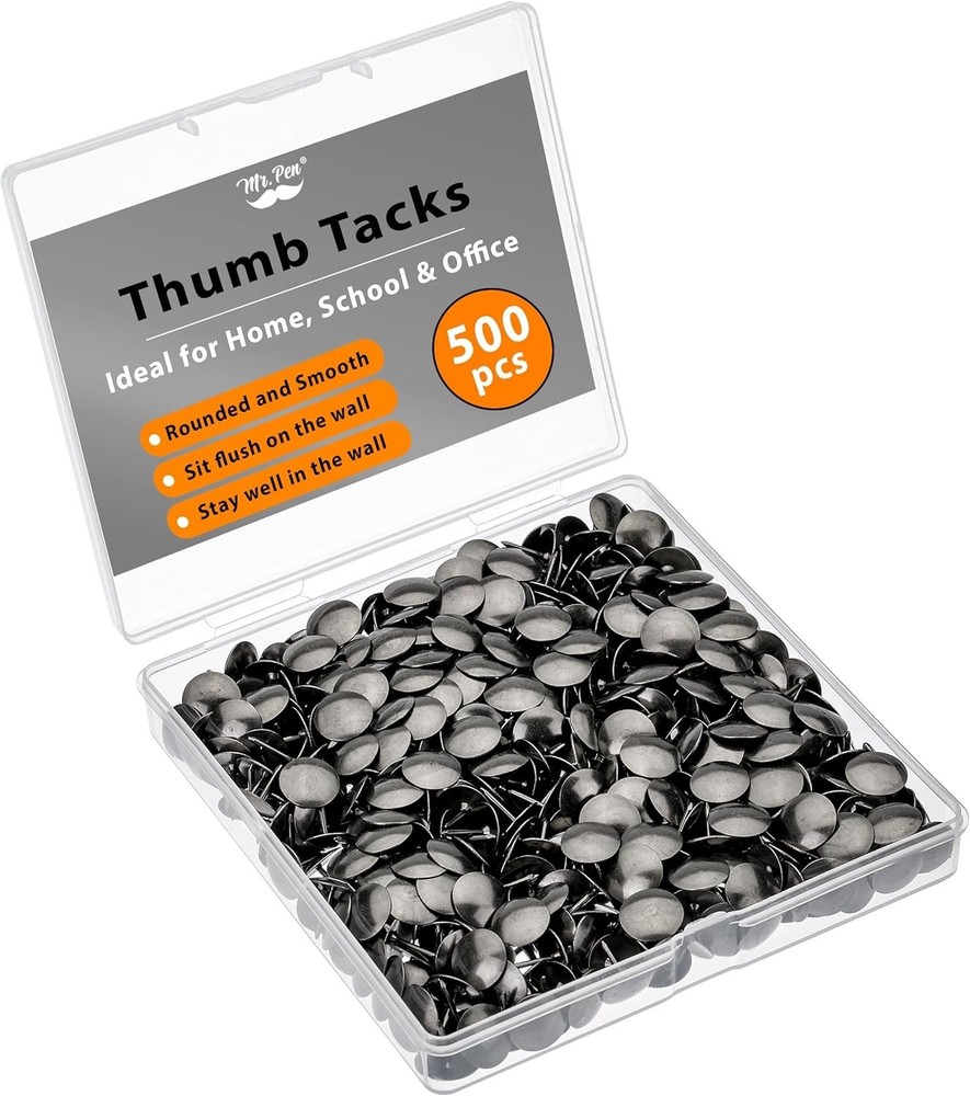 Bulk Black Thumb Tacks - 500 Pack Flat Push Pins for Effortless Organization