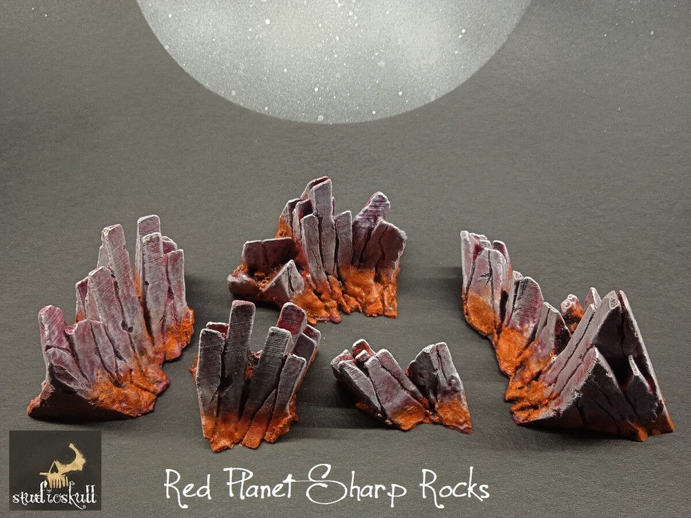 TERRAIN SCENERY RED PLANET SHARP ROCKS 5 PCS PAINTED WARHAMMER 40K
