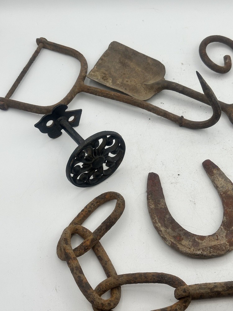 Vintage Rustic Iron Wall Decor Tools Chains And Black Coat Hanger