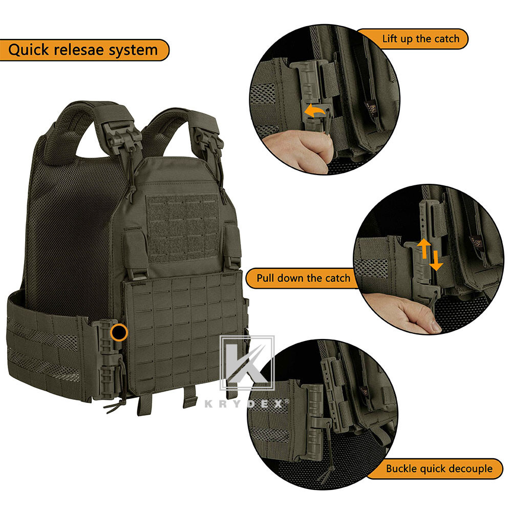 KRYDEX Plate Carrier Tactical Vest Quick Release & Laser Cut MOLLE Panel w/ Clip