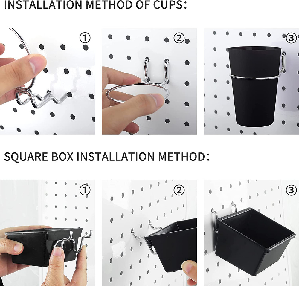 6 Sets Pegboard Bins Pegboard Cups with Hooks, Pegboard Hooks Assortment, Hooks