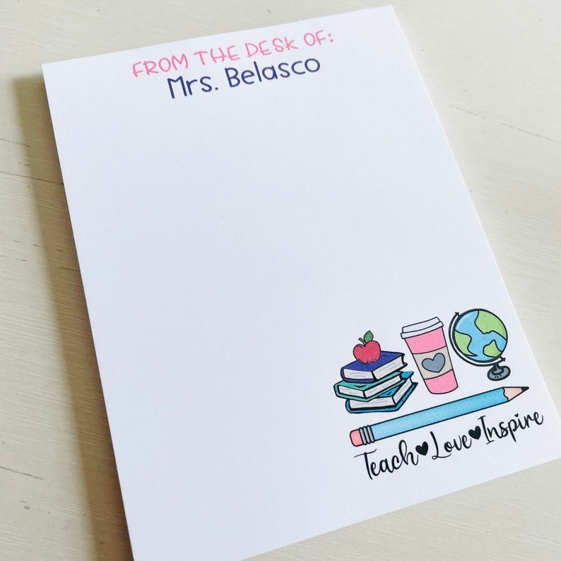 Personalized Teacher Notepad, Gift for Teacher, Custom Stationery Gift