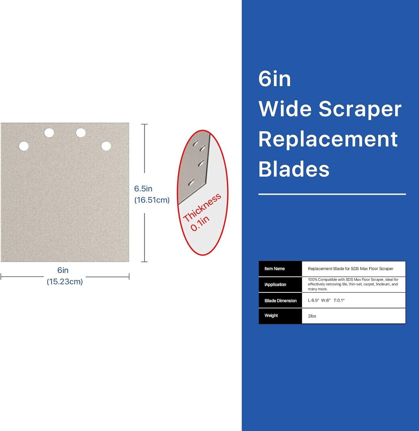 TOOVEM 2Pcs Repl Scraper Blade for 6in SDS Max Floor Scraper Thinset Removal US