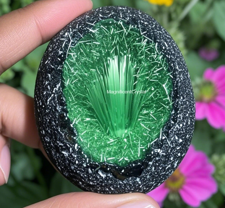 Rare Natural Meteorite Quartz Crystal Specimen Goethite Green Copper Ore Decor