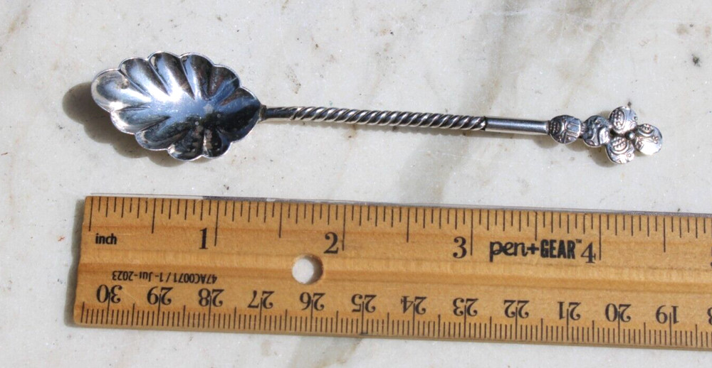 Antique Silver Berry Spoon w/Twisted Handle Shell Shape-#B1