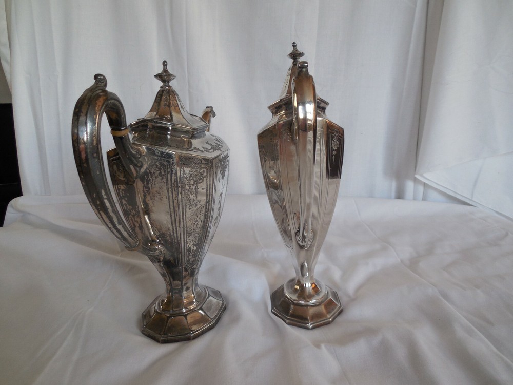Reed Barton Art Deco silver tea & coffee pots monogrammed A