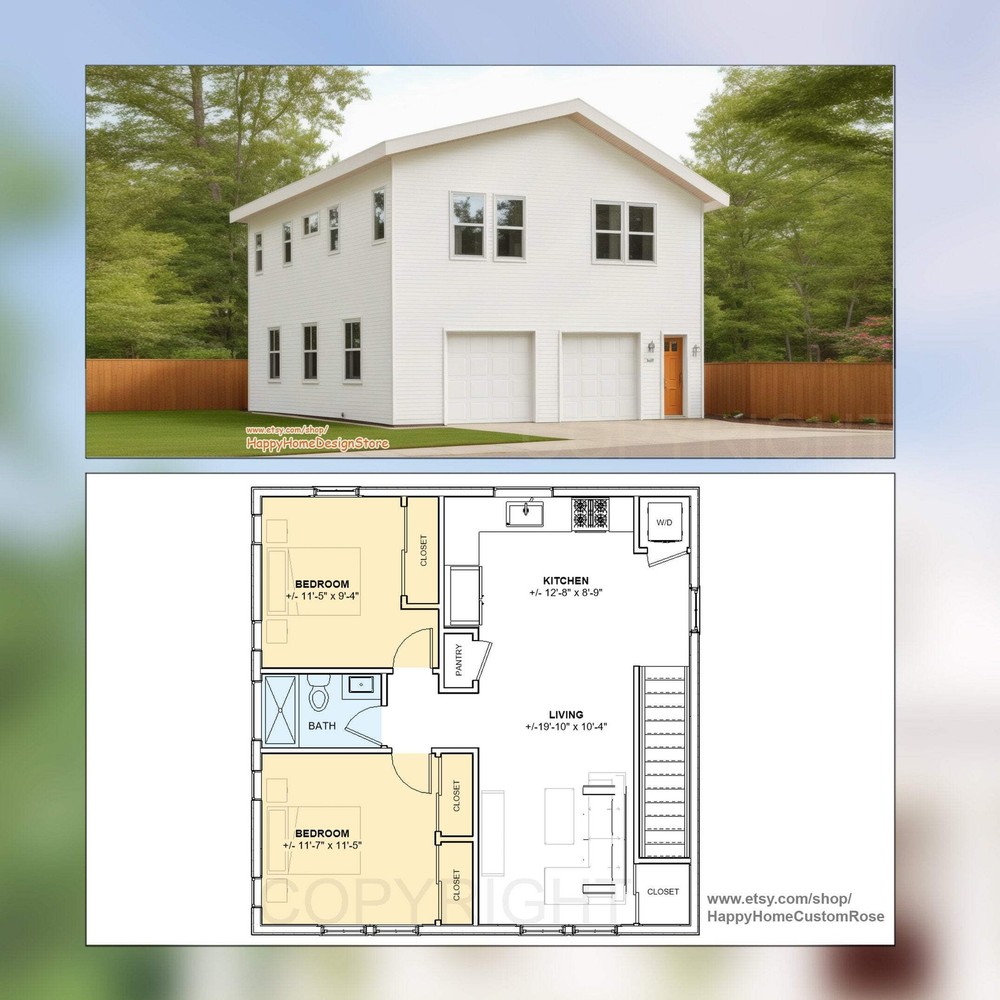 30' x 30' Two Bedroom Garage Apartment - Architectural Plan with Elevations & Ma