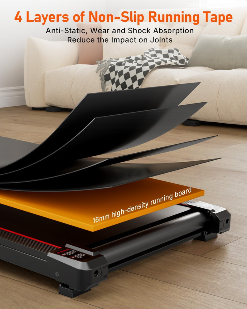 Compact Incline Walking Pad Treadmill with Handle, 330Lb Capacity, LED Display