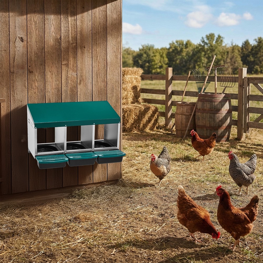 3 Compartment Green Wall Mount Chicken Nesting Box,Easy Egg Collection&Cleanable