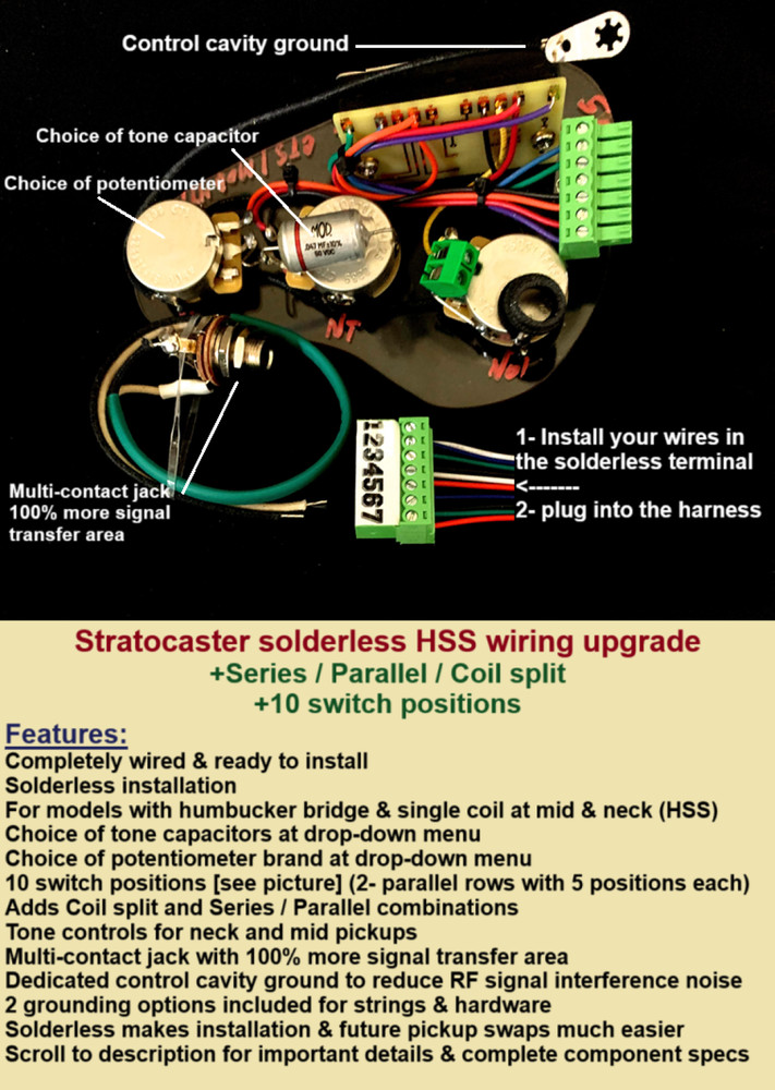 Stratocaster Solderless HSS Wiring Upgrade +10-way switch +Series/Parallel/Split