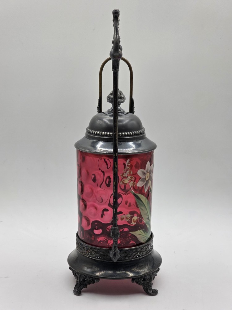 Antique Pickle Castor, Victorian Spot Optic Enameled Insert In An Adelphi...