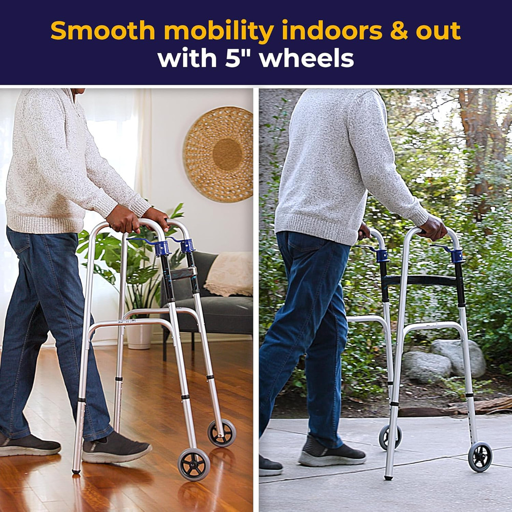 Trigger Release Folding Walker - Lightweight Brushed Steel Design - Easy Trig...