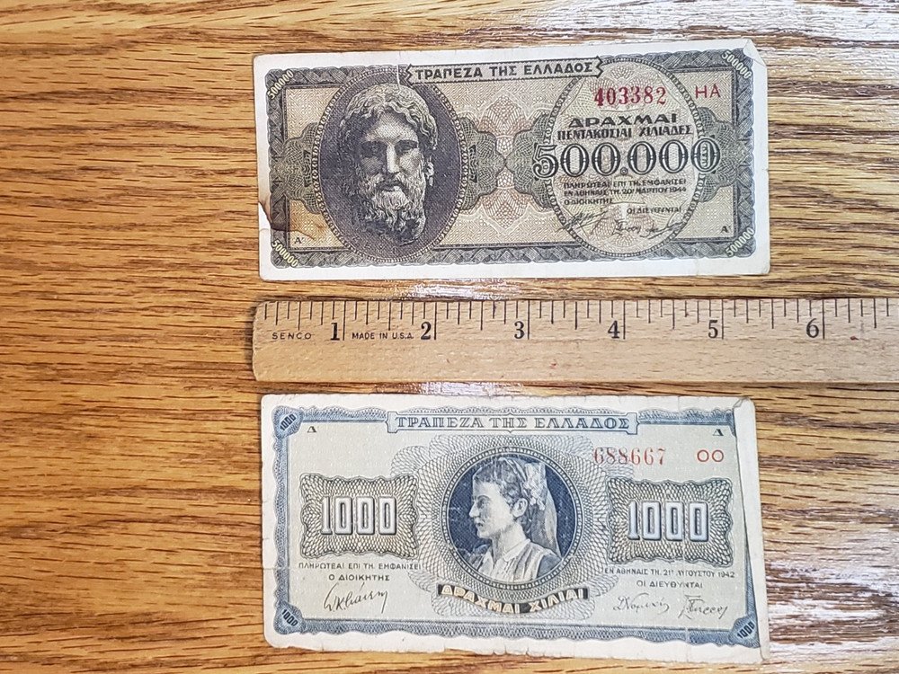 (2) vintage Drachmai Banknotes