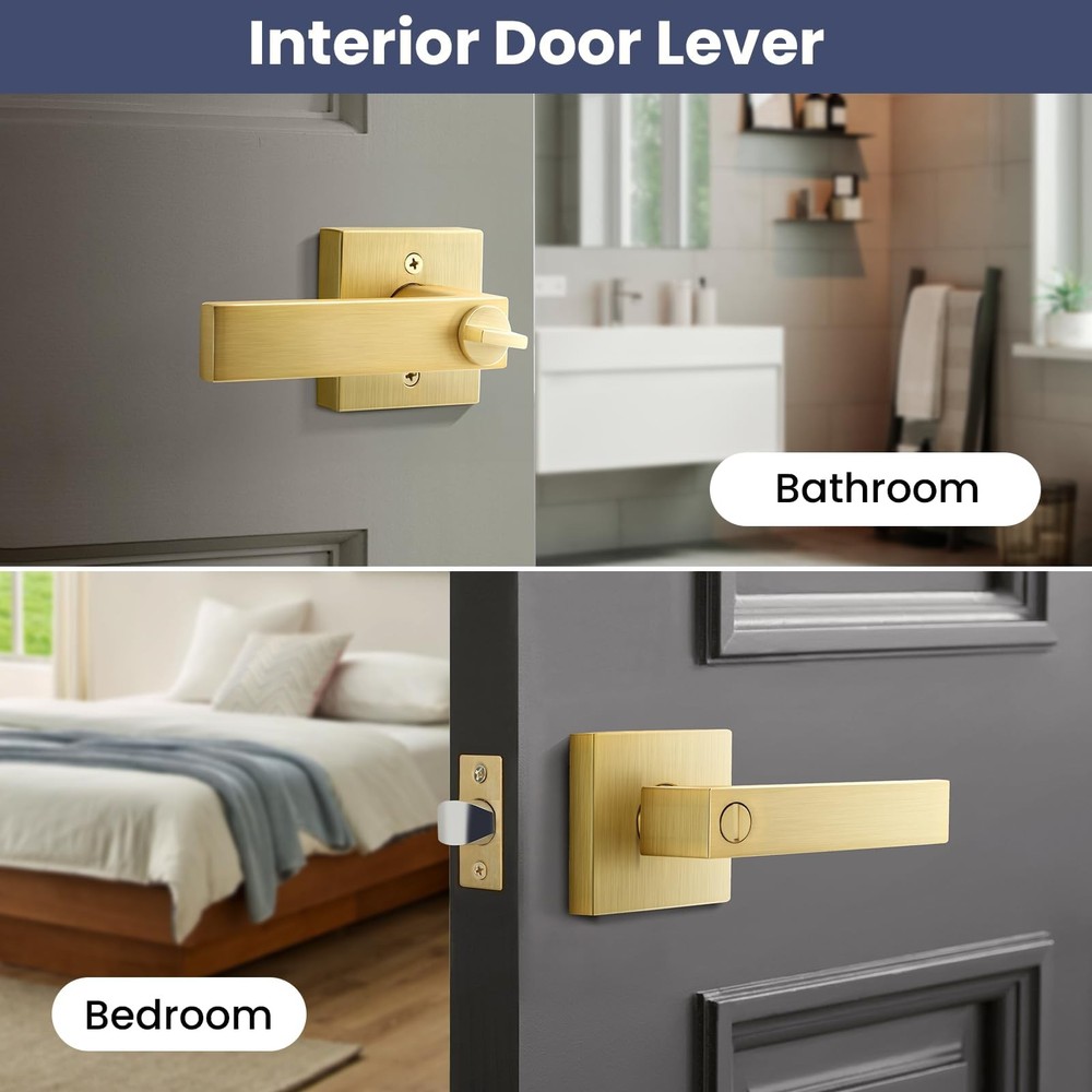 EHOMEWARE 1 Pack Door Levers Knobs Interior in Privacy Lever, Gold