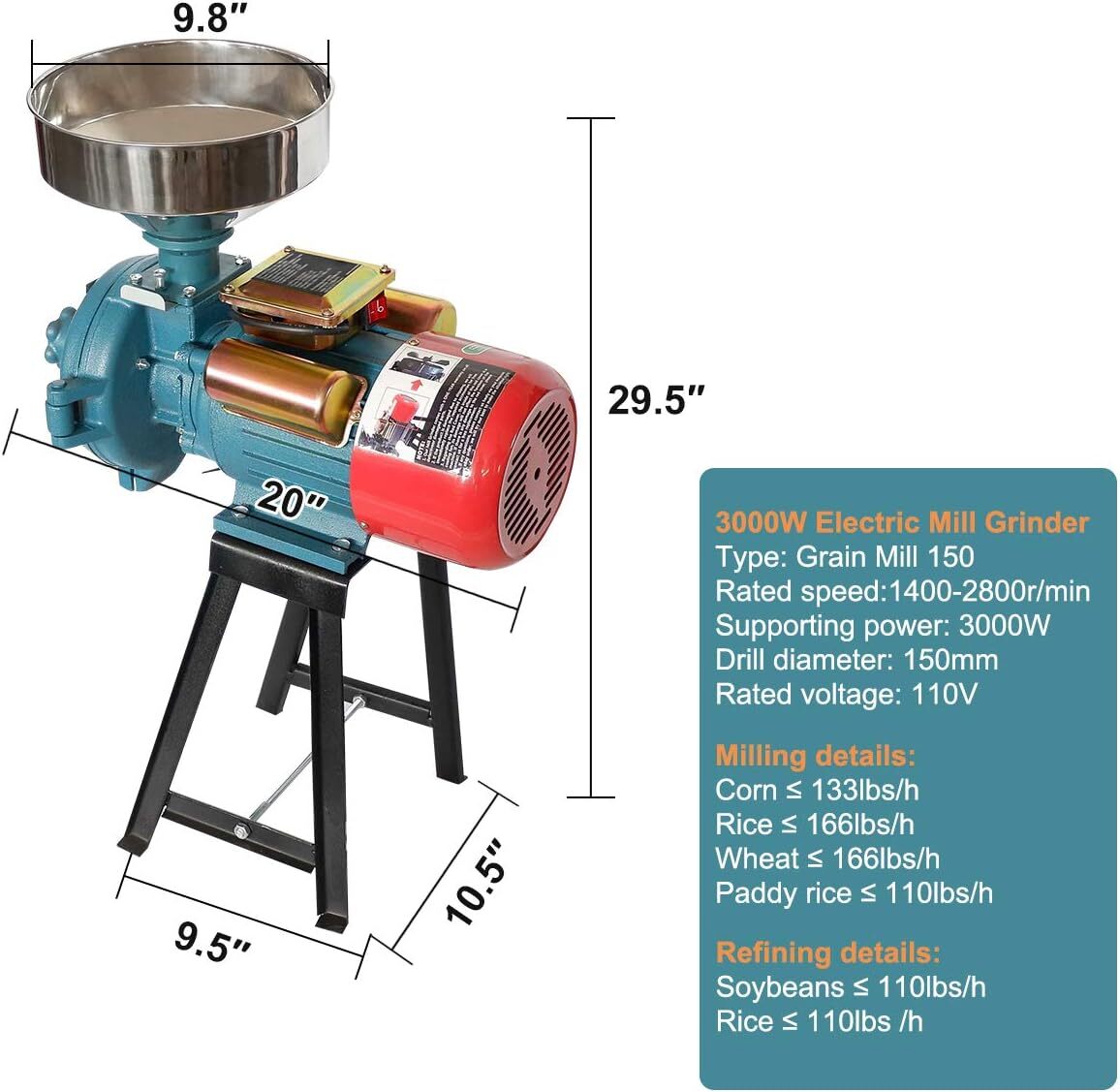 NAIZEA 3000W Electric Grain Mill Cereals Corn Grain Coffee Wheat Feed Machine