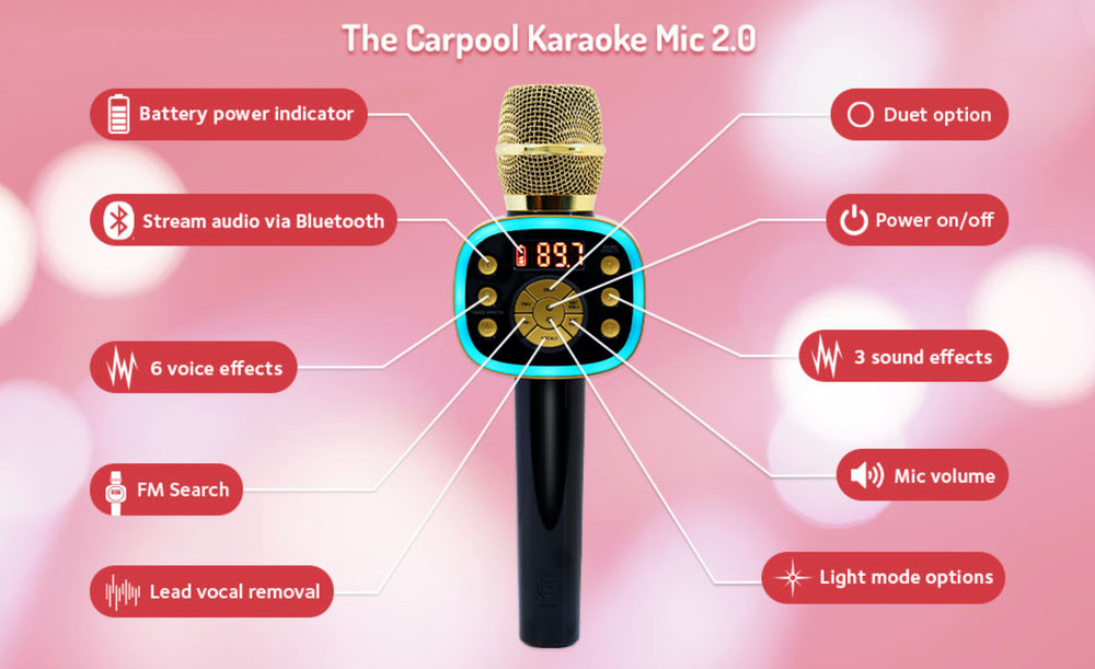 Carpool Karaoke Machine The Mic 2.0 - Wireless & Bluetooth Karaoke Microphone