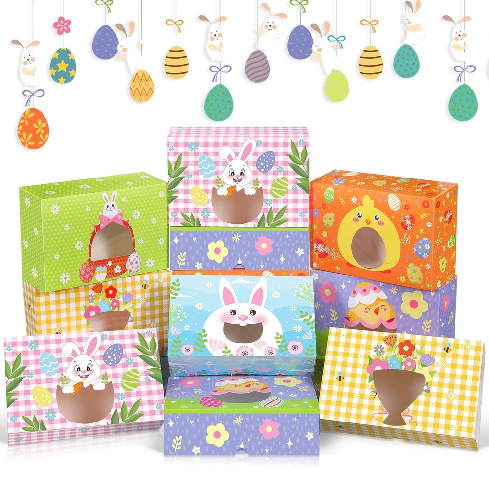 36 Pcs Easter Cookie Treat Boxes with Shape Window Bunny Egg Flower Cupcake B...