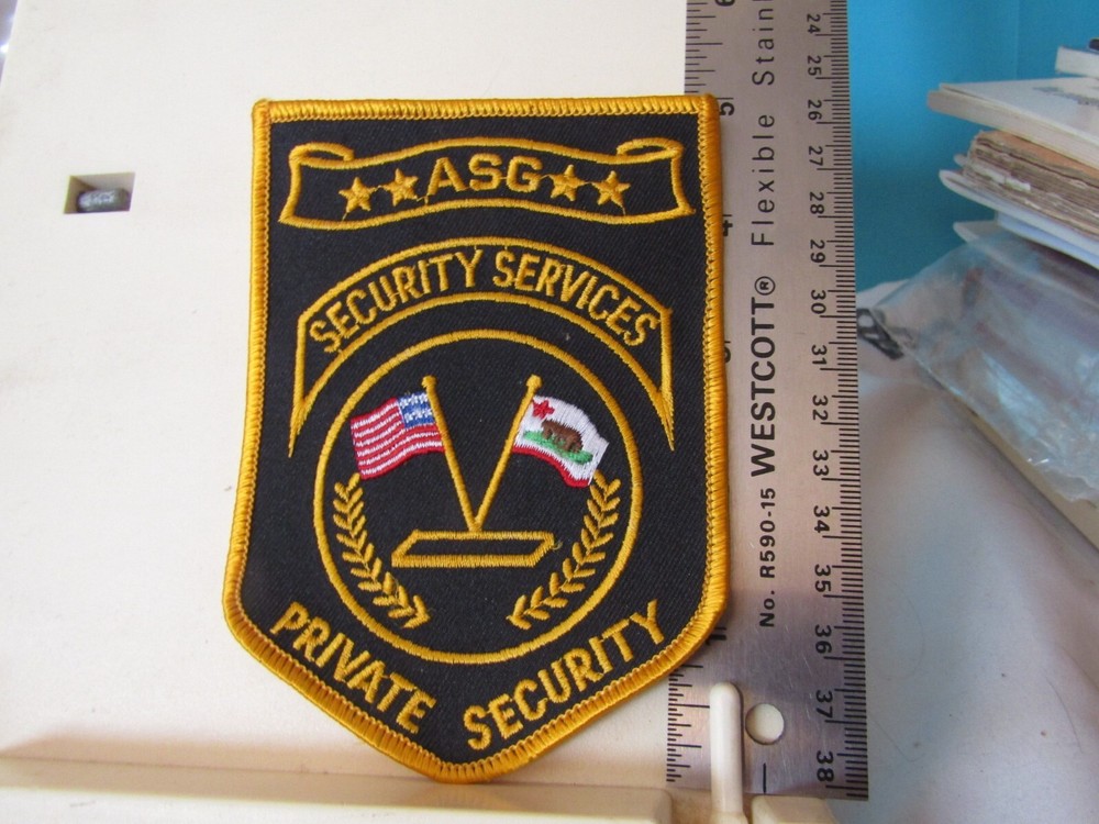 ASG Security Services Private Security patch Virginia NOS 5" tall black gold
