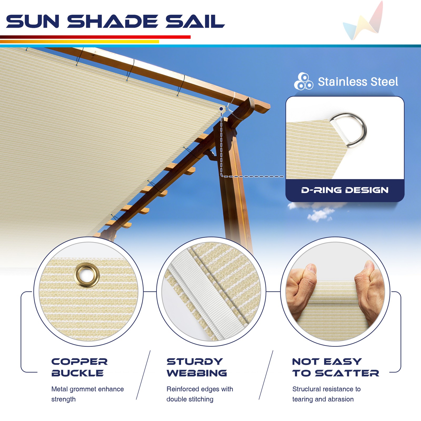 Sun Shade Sail Rectangle Canopy Cover for Outdoor Pergola Patio Garden UV Proof