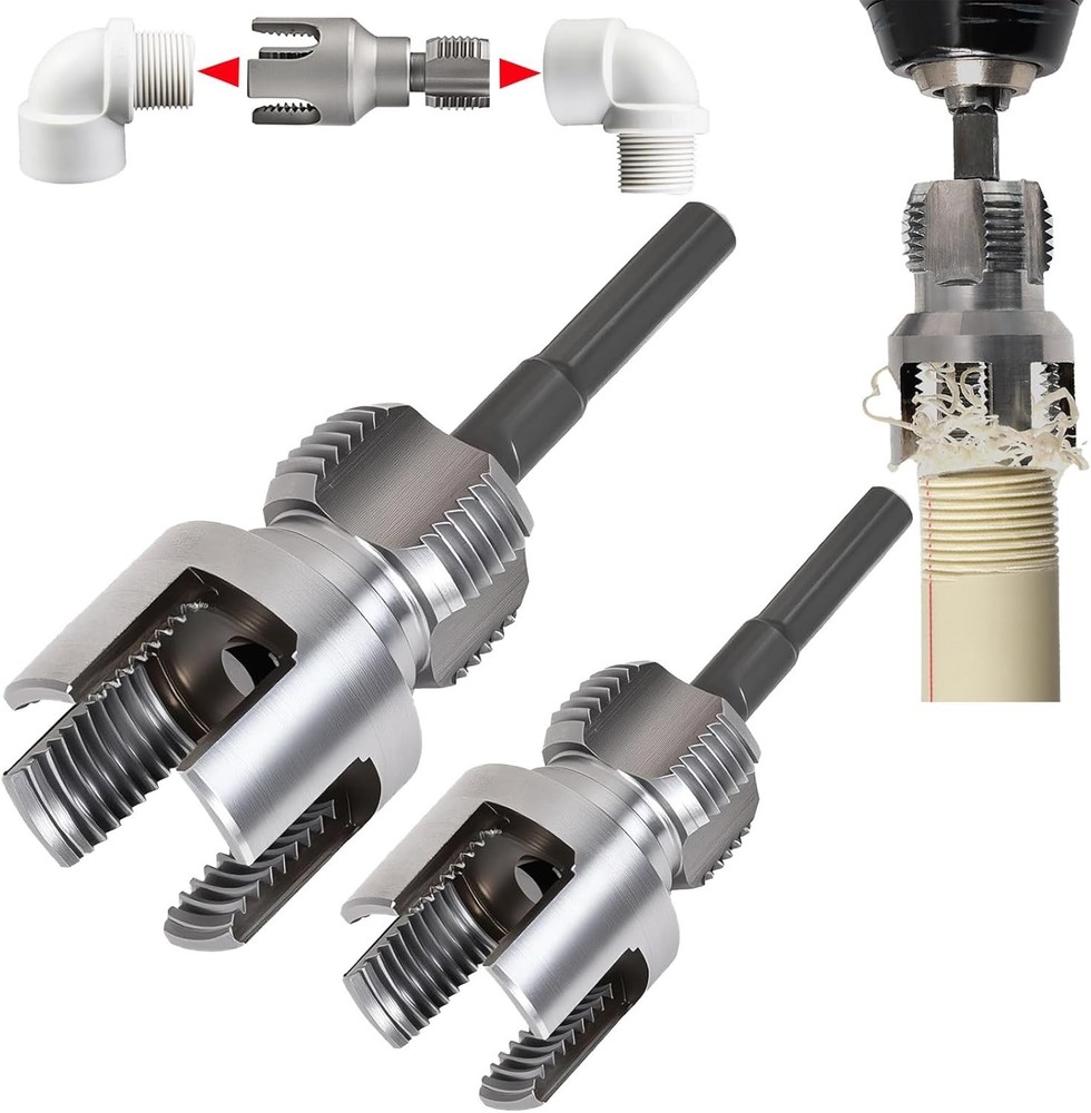 PVC Pipe Threader Kit, 3 Piece Set, 1/2" 3/4" NPT Sizes, Dual-Function Intern