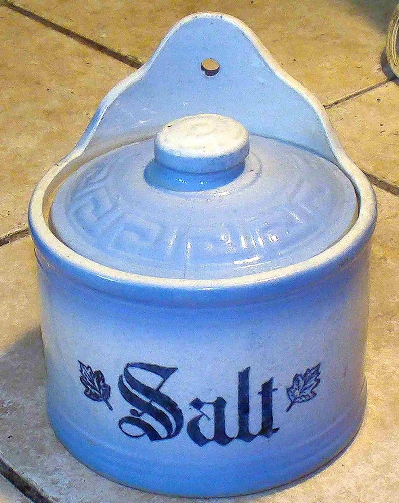 Large Antique Ceramic Salt Cellar Container with Lid