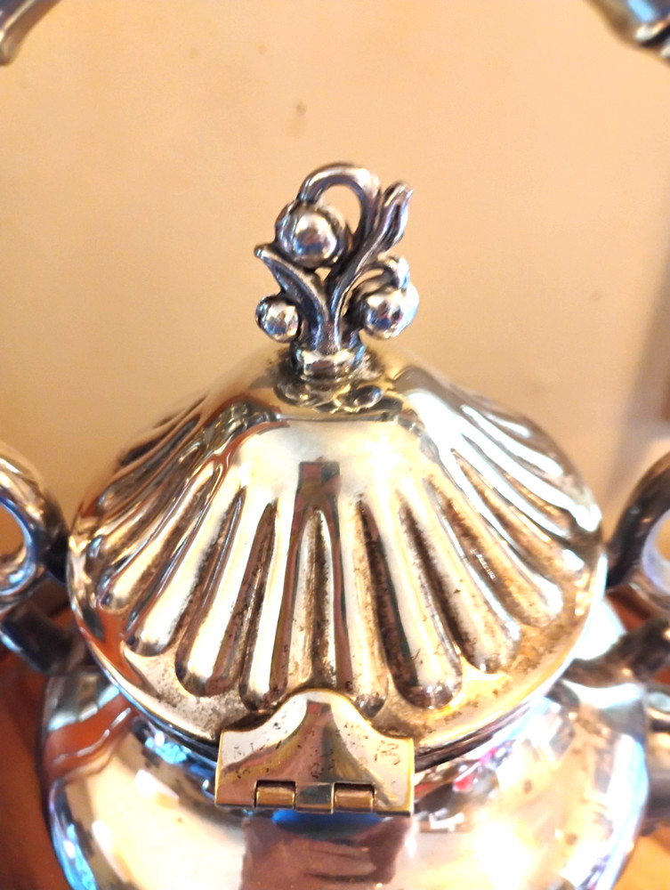 Birmingham Silverplate Over Copper Tilting Tea/Coffee Pot W/Stand & Warmer