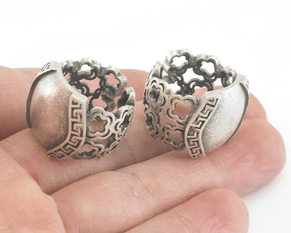Adjustable Ring Antique Silver Plated Brass 4019