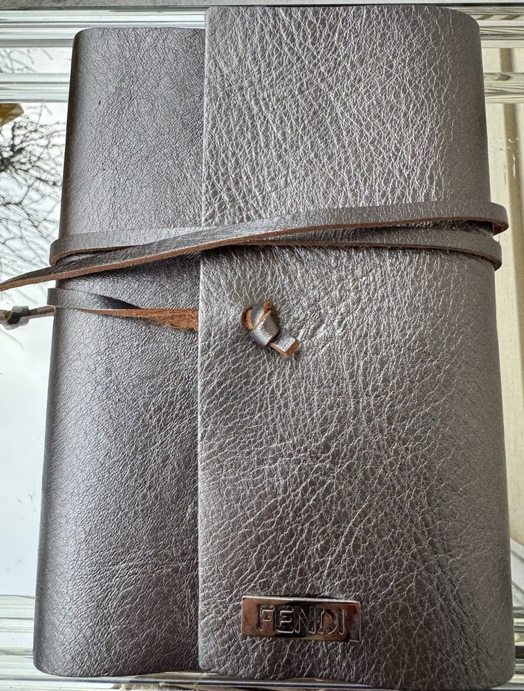FENDI Leather-covered Notepad Stationery Dark Silver