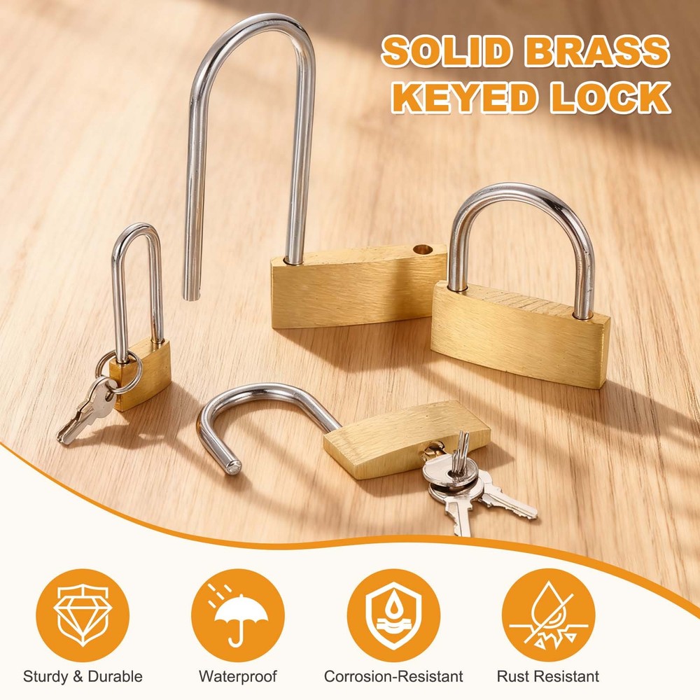 4Pcs Solid Brass Padlock with Key 1-5/8" Wide Body Small Locks Lock