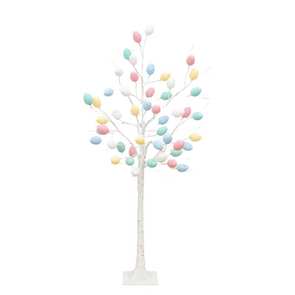 4 Ft. Pre-Lit Artificial Easter Twig Tree with 48 Egg Shaped LED Ornaments