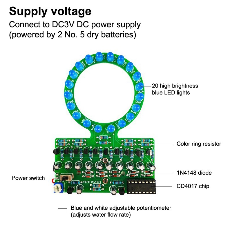 D4017 Ring Shaped Gradient LED Water Lamp DIY Electronic Kit For Physics Teachin