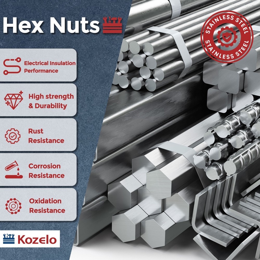 100pcs Hex Nuts - [M4-0.7] Nylon Hardware Nuts, Black, UNC