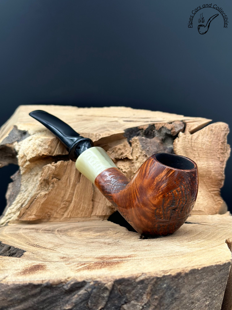 Brebbia Special Bent Brandy Half Rustique Smoking Pipe