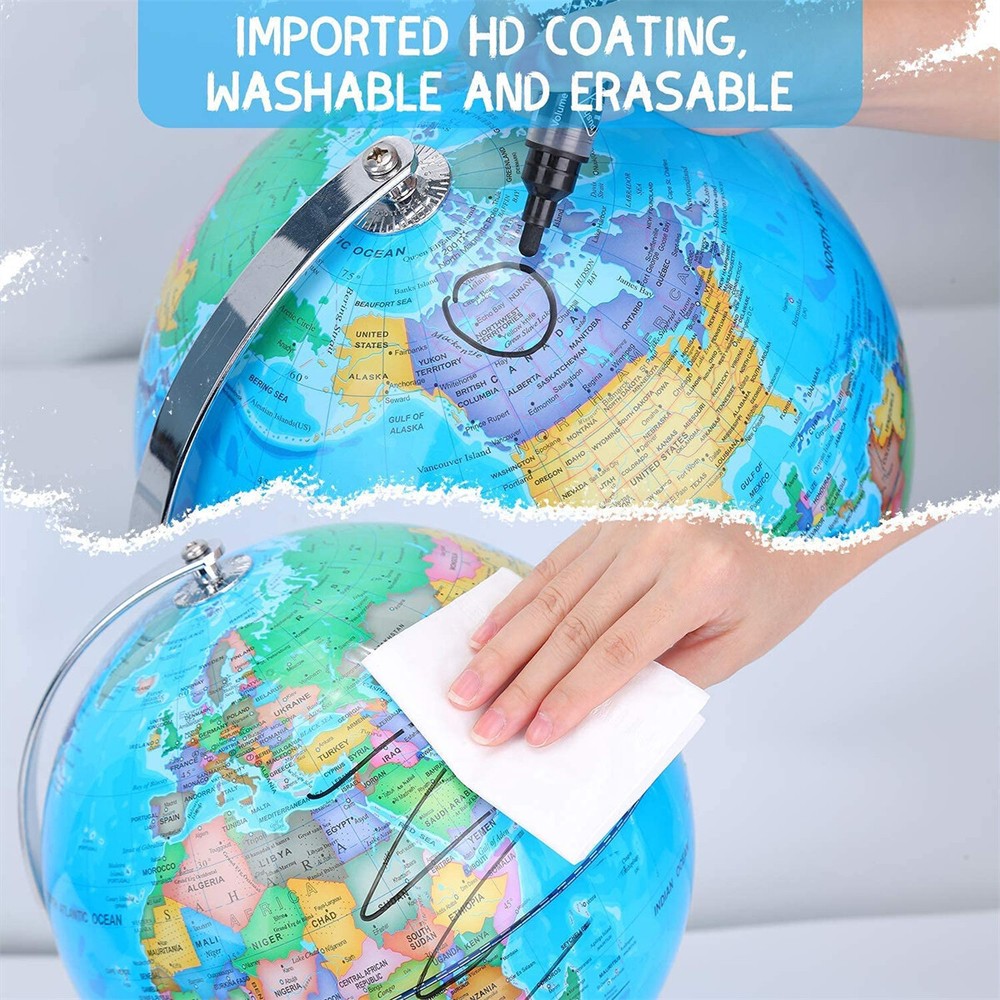 20CM LED World Globe Earth Map Rotating Geography Ocean Classroom Learn Desktop