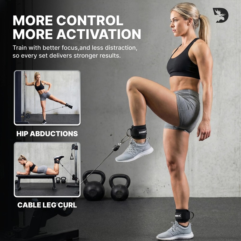 DMoose Ankle Strap for Cable Machine Attachments - Gym Single, Black - Single