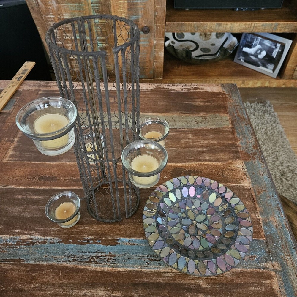 Rustic Metal Tower Includes Mosaic Plate Tea Lights Or Your Own Creativity!