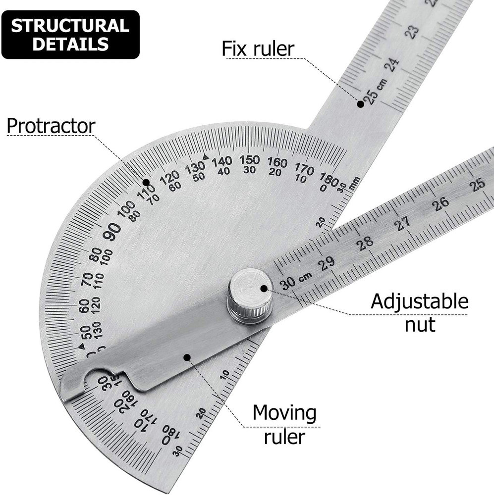 Angle Protractor Angle Finder Ruler Two Arm Stainless Steel Protractor Woodworki