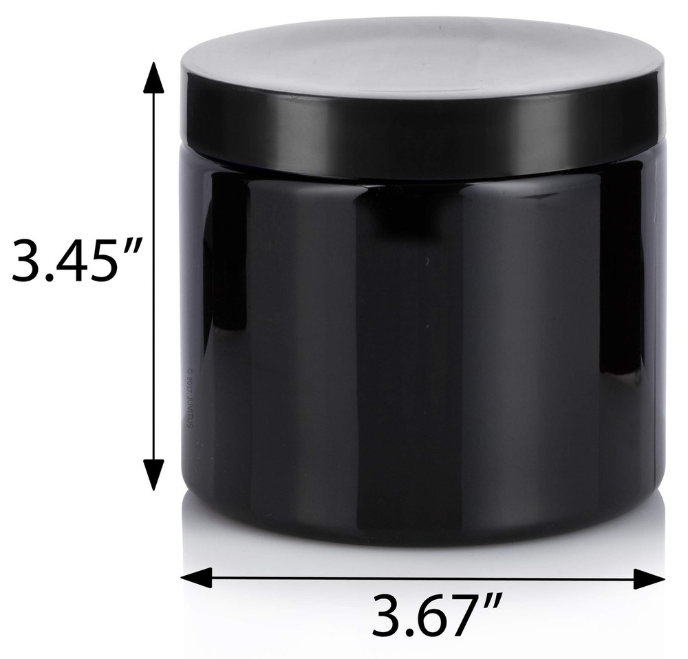 Black Large 16 oz PET Plastic Large Refillable Jar - 6 pack
