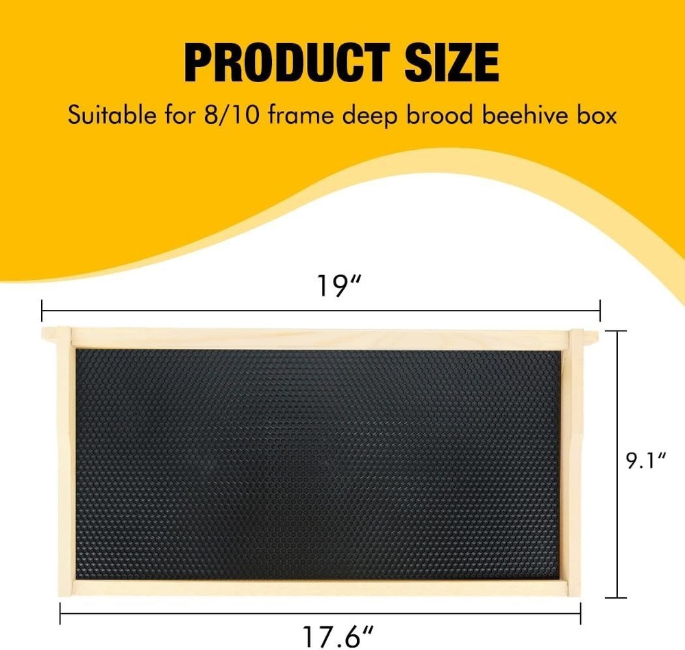 Honey Lake Bee Hive Frames & Wax Foundations, 10 Pack Deep Bee Frames W/ Beeswax